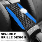 Car Center Console Cushion Pad, 12.6 × 7.48 Inches Waterproof Car Armrest Seat Box Cover, PU Leather Armrest Cover Protector for Most Vehicle, Universal Car Interior Accessories (Black+Blue)