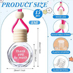 Boao 15 Pcs Hanging Car Air Freshener Diffuser Bottles Bulk, Empty Refillable Glass Perfume Pendants with Wood Caps, DIY Essential Oil Car Ornaments with Thank You Cards for Wedding Party Favors