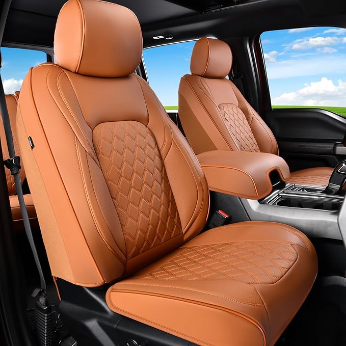 Huidasource Tacoma Car Seat Covers, 360° Full Coverage Waterproof Leather Cushion Cover Fit for Toyota Tacoma 2016-2023 SR SR5 Limited TRD Sport/Pro/Off Road All Cab Front Row(Front Pair/Brown)