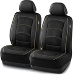 Road Comforts Car Seat Covers, Leather Front Seat Covers with Piping, Air-Cool Mesh Designed, Airbag Compatible Automotive Seat Covers for Most Car, Truck, Van, SUV - Black with Beige Piping