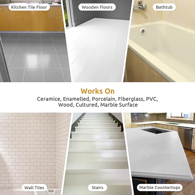 All-In-One Interior Floor Coating Kit, Water-based & Low Odor One-Step Floor Paint, High Hardness Waterproof Paint for Ceramic, Porcelain, Fiberglass, Hardwood, Laminate, Vinyl, 35OZ, White