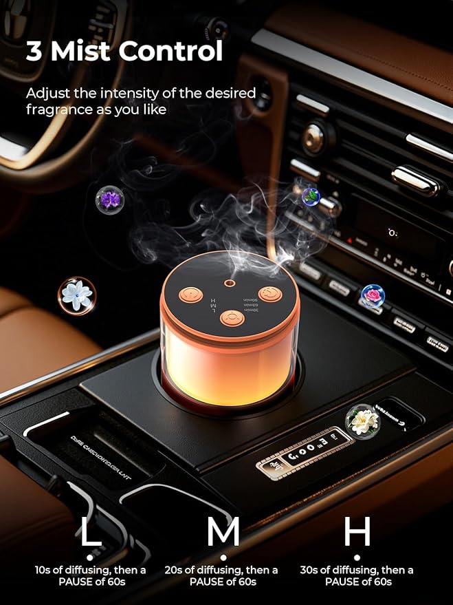 Waterless Diffuser for Essential Oil: Mini Battery Scent Diffuser for Room&Home&Car with 9 Colors LED Light - Aroma Cool Mist Machine Bright Orange