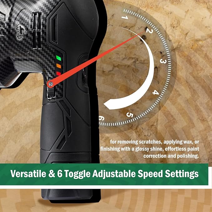 BATOCA 2026S3 Cordless Car Buffer Polisher, 2pcs 2.0Ah 12V Lithium-ion Rechargeable Battery Powered Polisher with 6 Variable Speed, DA Orbital Buffer for Car Detailing, Polishing, Waxing, Carbon Style
