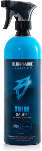 Bling Sauce Platinum: Trim Sauce, 3 in 1 Black Plastic Restorer. Cleans, Protects and Restores Faded or Damaged Black Plastic Trim on Cars, Trucks, SXS. Spray On-Wipe Off. 24oz
