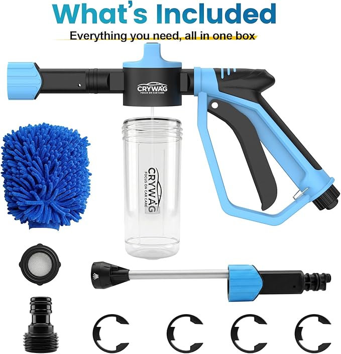Car Wash Foam Gun for Garden Hose, Foam Cannon Car Wash Kit with Microfiber Wash Mitt, High Pressure Nozzle & 3 Spray Modes, Hose Foam Blaster for Cars, Trucks, RV, Motorcycle Cleaning - Blue