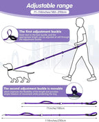 Hands Free Dog Leash, Multifunctional Crossbody Dog Leash, 5.9-9.5Ft Long Waist Belt with Car Seatbelt and Double-Sided Reflective Stitches for Medium and Large Dogs Walking, Jogging(Purple)