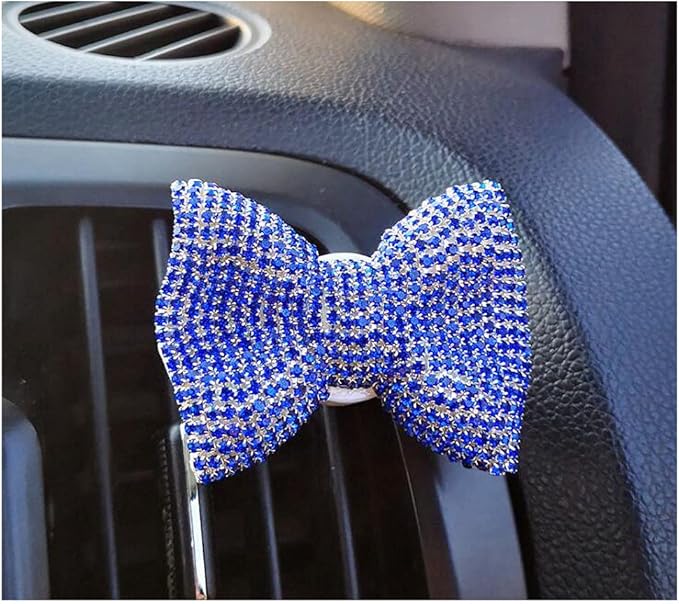 1 Pc Bling Crystal Car Bow-knot Air Vent Fragrance Sparking Rhinestone Car Diffuser Air Freshener with Vent Clip - Blue