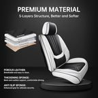 Car Seat Covers, Premium Leather Car Seat Covers, Waterproof and Breathable Seat Covers, Universal Car Seat Protector Fit for Cars, Trucks, SUVs, Pick-ups (Black & White, 2 PCS Front Seat)