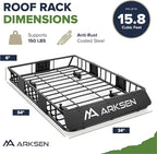 ARKSEN 54 x 34 x 6 Inch Universal Roof Rack with Extension, 150 LBS Heavy Duty Capacity Rooftop Cargo Basket for SUV, Truck, RV, Pickup