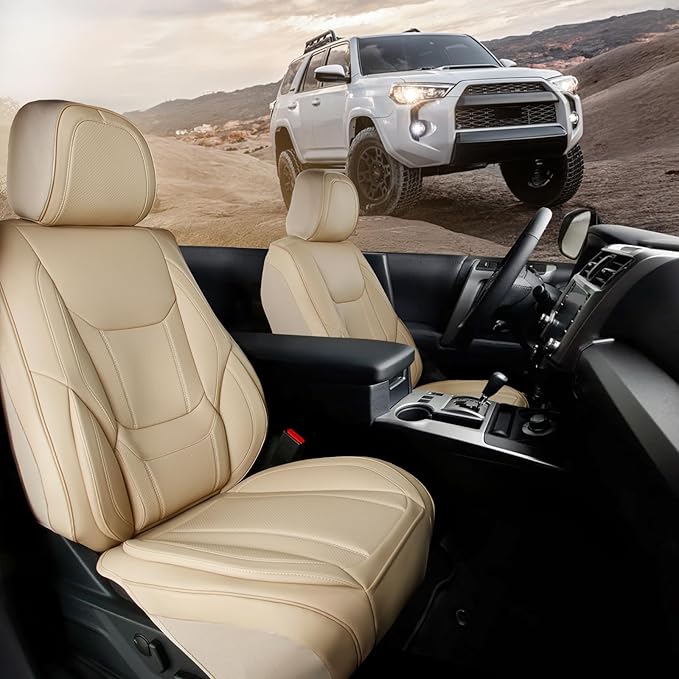 Coverland Custom Fit Car Seat Covers for SUV Compatible with [Rogue, Yukon, Tiguan, Highlander, GLE‑Class, Cayenne] Premium Waterproof Non-Slip Interior Seat Protector [Front Beige - Size Chart A12]