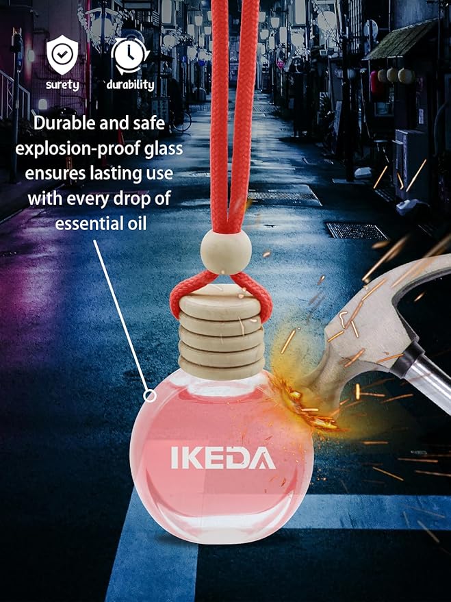 Ikeda Car Air Freshener: Hanging Car Smell Air Freshener | 10ml Hanging Car Perfume | Long Lasting Fragrance | Strong Scents Diffuser for Auto Home (Strawberry)
