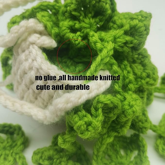 Car Hanging Ornament Knitted Boho Plant for Decor,Cute Crochet Car Hanging Plant Basket Ornament Rear View Mirror Decoration Accessories