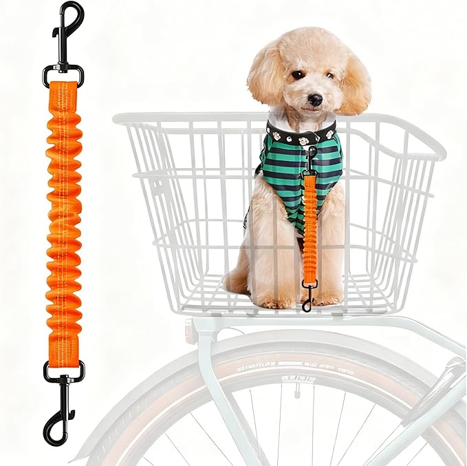 Dog Seat Belt for Bike Basket, Retractable Bicycle Dog Seatbelt, Elastic Pet Safety Leash Harness for Cat, Dog Leash Extension Attachment Shock Absorbing Lead Extension Absorber (Orange)