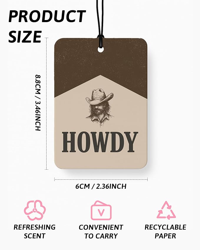Vintage Western Car Air Freshener 4 Pcs Coconut Scented, Inspirational Rodeo Cowboy Car Accessories Mirror Decor for Women, Howdy Western Hanging Air Freshener for Cars Closet Drawer Books