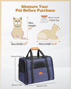 Morpilot Cat Carrier - Soft Sided Cat Carrier Large for Big Medium Cats and Puppy up to 18lbs, Pet Carrier with Safety Zippers, Foldable Bowl, Airline Approved Large Dog Carrier - Dark Blue