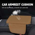 Car Armrest Cover Pad - Nappa Leather Car Center Console Cover with Breathable Holes, Non-Slip Auto Arm Rest Cushion, Universal Car Interior Accessories Fit forTesla Model Y (Light Brown)