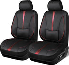 CAR PASS Nappa Leather Two Front Car Seat Covers, Water Resistant Faux PU Leather Seat Covers, 3D Foam Support Automotive Seat Covers Comfortable & Durable Universal Fit for Cars SUV Truck, Black Red