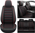 CAPITAUTO Seat Covers, Car Seat Covers Full Set, Black Car Seat Cover, Car Seat Covers Front Seats Back Seat Cover, Waterproof Faux Leather Seat Covers Fit for Most Cars Trucks SUV(Black&Red)