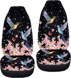 BIGCARJOB Flower Hummingbird Car Seat Cover Set for Front Seat Only,2 Pack Cherry Flower Birds Printed Auto Front Seat Protector Saddle Blanket for Women Girly Car Interior Accessories