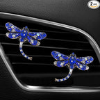 2PCS Bling Dragonfly Car Air Vent Clips, Crystal Rhinestone Car Air Conditioning Outlet Clip, Universal Cute Vehicle Interior Diffuser Decoration Accessories for Women(Blue)