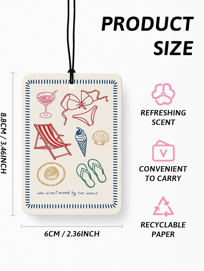 Trendy Preppy Beach Car Air Freshener 4 PCs, Girly Coastal Hanging Air Freshener for Cars Closet Drawer Books, Preppy Beach Car Accessories Mirror Decor for Women