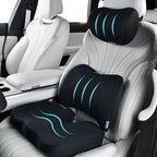 FLORICH 3 PCS Seat Cushion for Carseat Lumbar Support Pillow Car Neck Headrest Pillows Memory Foam Gel Memory Foam Massage Point Seat Pads Pressure Relief Back Cushion for Office Chair(Black)