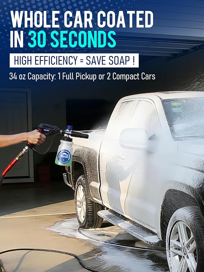 MEKOH Foam Cannon for Pressure Washer, Thick Snow Car Wash Foam Gun with 1.1mm Orifice & 1/4" Quick Connect, Pressure Washer Soap Cannon Attachment for Auto Detailing, Big Mouth Foam Blaster, 4000 PSI