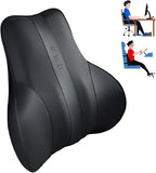 Coverado Lumbar Support Pillow for Car, Ergonomic Memory Foam Back Pillow for Office Chair, New Back Cushion for Pain Relief, PU Leather Car Lumbar Support for Driving Seat Black