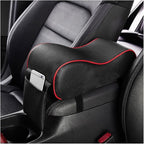Car Center Console Cover, Soft Memory Foam Auto Arm Rest Pillow with Phone Holder Storage Bag, Waterproof Leather Armrest Seat Box Protector Comfy Cushion Pad for Most Cars (Black&Red)