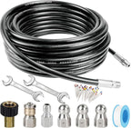 Twinkle Star Sewer Jetter Kit for Pressure Washer 50FT Hose, 1/4 Inch NPT, 5800 PSI Drain Cleaning Hose, Button Nose & Rotating Sewer Jetting Nozzle, Orifice 4.0, 4.5, 5.5