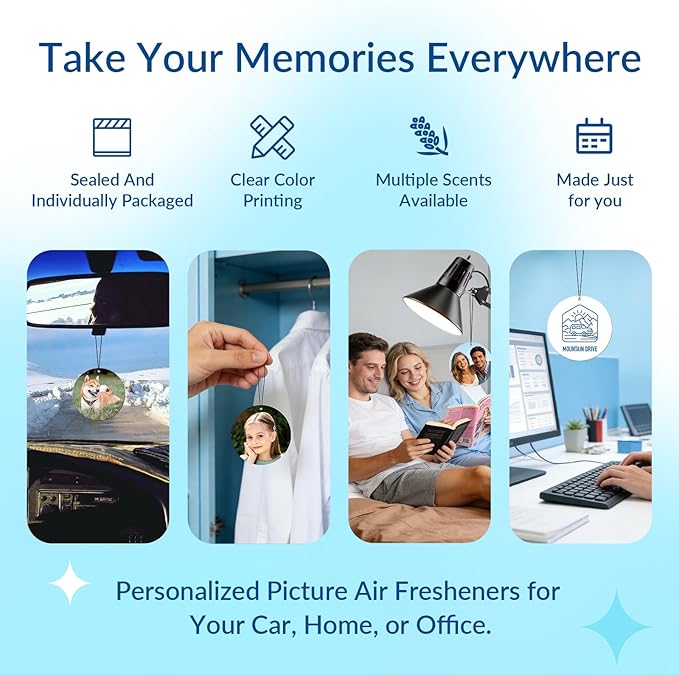 Custom Air Fresheners with Picture - Personalized Double Sided Photo Air Freshener, Customized Air Freshener for Car Wardrobe Bathroom Hanging Ornaments (A4-Round)