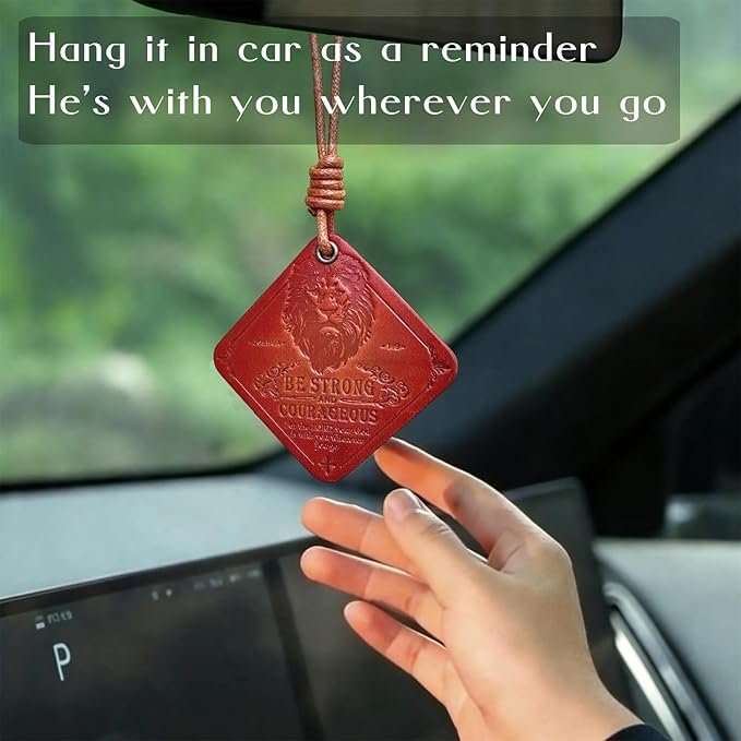 Leather Scented Car Air Freshener Encouragement Gifts for Men Lion Be Strong and Courageous Bible Verse Gifts for Men Cool Air Freshener for Cars Leather
