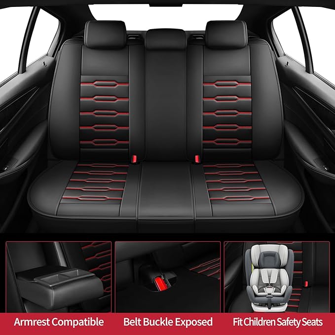 Fit Venue Car Seat Covers for Hyundai Venue 2020-2024 2025 2026 - Upgraded Premium Waterproof & Breathable Leather,Airbag Compatible, All-Weather Seat Cushion Protector (Full Set,Black+Red)