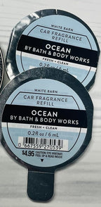 Bath and Body Works Leather Stitched Car Easy Open Fragrance Holder and Ocean Disc Refills Set of 3