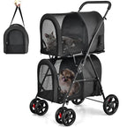 Giantex Double Pet Stroller with 2 Detachable Carrier Bags, Safety Belt, 4 Lockable Wheels, Folding Cat & Dog Stroller for Small Medium Pets, Cats Dogs Puppy Travel Strolling Cart (Black)