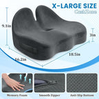 Seat Cushion, Memory Foam Office Chair Seat Cushion for Office Chairs/Car/Long Trip/Desk Chair/Gaming, X-Large Size for Sciatica & Hip & Tailbone Pain Relief, Sciatica Support (Gray)