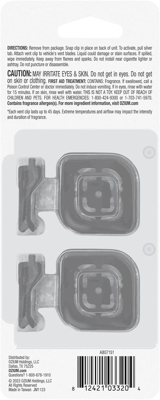 Ozium Membrane Car Vent Clip AC Air Fresheners Car Air Freshener and Car Odor Eliminator (That New Car Smell, 2 Packs)