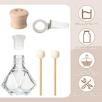 Zubebe 60 Pack 8 ml Diamond Essential Oil Diffuser Bottle Bulk Car Air Freshener Vent Clip Auto Perfume Vent Diffuser for Aromatherapy Fragrance Ornament Decor, Glass Bottle with Wooden Caps Stick
