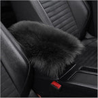 Furry Auto Center Console Cover Pad, 11.8"x7.8" Soft Sheepskin Wool Armrest Cushion, Fluffy Vehicle Armrest Seat Box Protector Warm in Winter, Car Interior Accessories for Women and Men (Black)