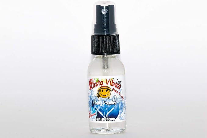Rasta Vibez Baby Powder Type Air Freshener - 100% Ultra Concentrated Oil Based Spray - Ideal for Bathroom, Home, Car, Office & More - Long Lasting Effects - 1oz Bottle