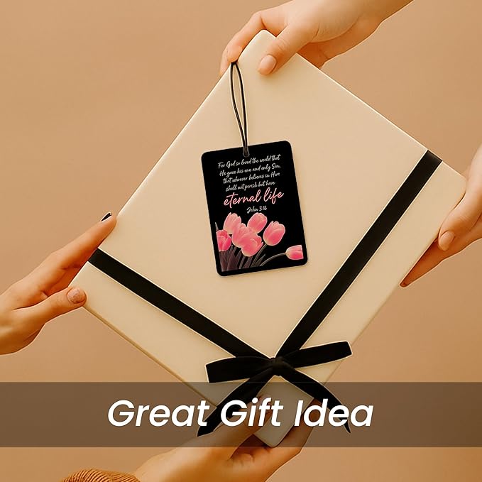 Trendy Black Pink Floral Christian Car Air Freshener 4 Pcs - Flowers Bible Verse Religious Hanging Air Freshener 4 Pcs for Cars Closet Drawer Books, Christian Accessories Mirror Gifts for Women Girls