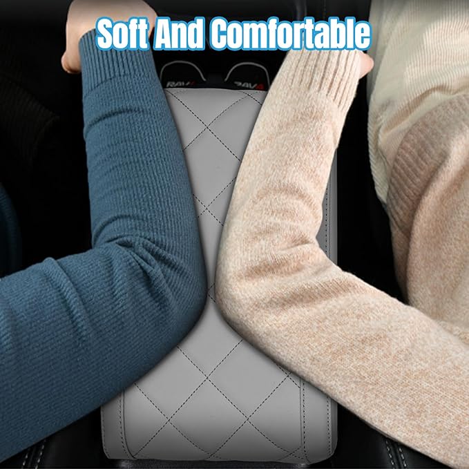 Hovom Car Center Console Armrest Pillow, 12.6"×7.87"×1.97" Leather Arm Rest Cover for Cars, Soft Comfortable Auto Armrest Cushion Pad, Vehicle Middle Console Cover, Car Accessories (Gray)