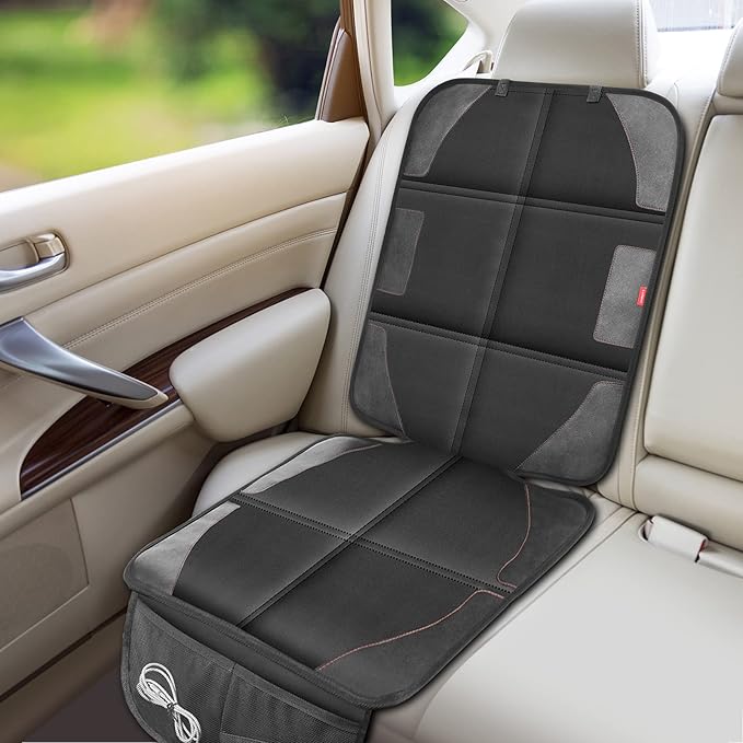 Car Seat Protector with Thickest Padding,Waterproof 600D with Storage Pockets,Non-Slip Pets Fabric Child Baby Cover Leather Reinforced Vehicle Seat 1 Pack (Black)