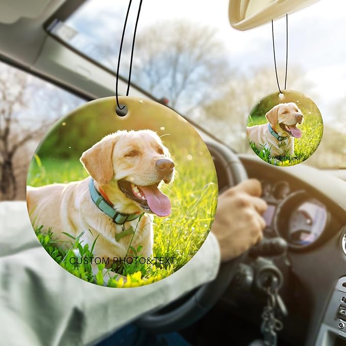 Personalized Photo Car Hanging Decor Accessories, Double-Sided Custom Picture Car Air Freshener Ornament, Car Charms for Rear View Mirror (Round)