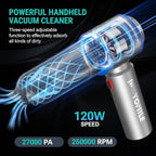 Mini Vacuum Cleaner, 2 in 1 27000PA Brushless Car Vacuum Air Duster 9000mAh Battery Air Blower Wireless Handheld Vacuum for Car,Office and Home
