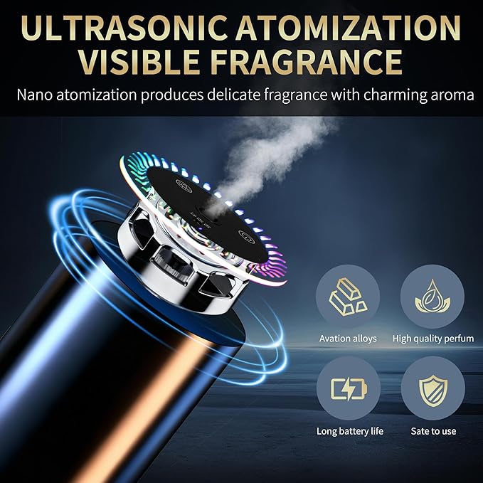 Smart Car Air Freshener Diffuser, Car Essential Diffuser with Starry Sky Projection, Auto On/Off, 3 Mode Adjustable Rechargeable Aroma Diffusers, Design for Bedroom, Office, Restrooms