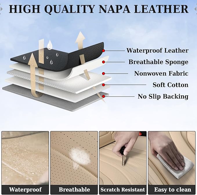Coverado Car Seat Covers, Front Seat Covers for Cars, 2 Pack Beige Leather Seat Covers, Universal Seat Covers Front Seat, Automotive Seat Covers Waterproof Car Seat Protector Fit for Most Vehicles