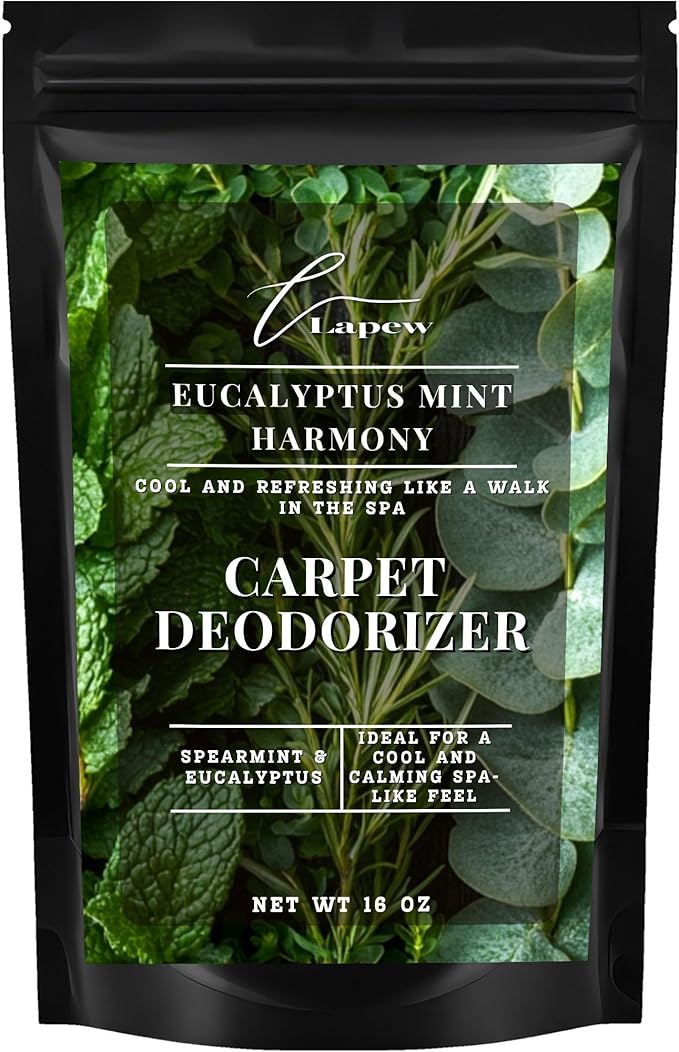 Lapew Eucalyptus Mint Carpet Deodorizer Powder - Pet Safe Freshener for Vacuuming | Scented Odor Eliminator for Home | 16 oz