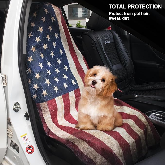 Waterproof Sweating Car Seat Cover for Post Gym Workout, Running, Swimming, Beach and Hiking, Universal Fit Non-Slip Bucket Seat Protector for Cars SUV Trucks, Machine Washable (Flag)
