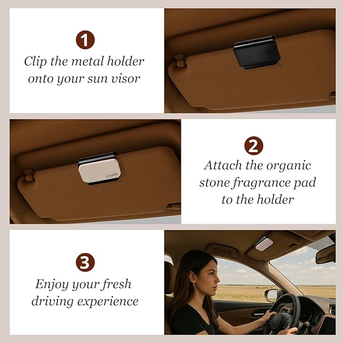 Car Air Freshener - Stone Air Freshener - Car Odor Eliminator for Visor Clip- Natural Scent Starter Kit, Vehicle Scent Diffuser for Cabin, Truck & SUV (Amber/Starter Kit)